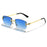 Gold Wave Blue Classic Rectangular Rimless Sunglasses On Sale