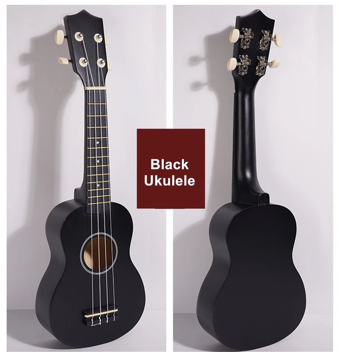 Black 21 Inch Soprano Ukulele with Gig Bag, Tuner And Capo Beginner Acoustic Ukulele Set On Sale