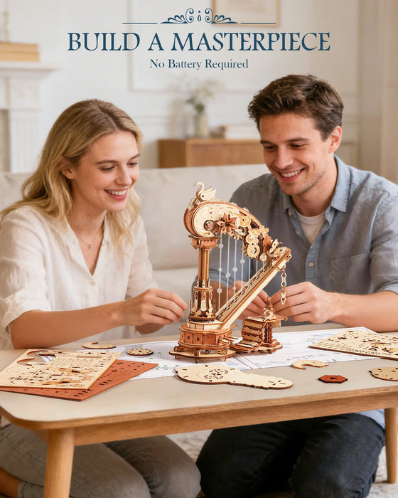 350 Piece DIY Mechanical Harp Music Box 3D Wooden Puzzle Model Kit with Ave Maria Melody On Sale
