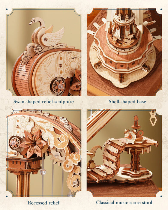 350 Piece DIY Mechanical Harp Music Box 3D Wooden Puzzle Model Kit with Ave Maria Melody On Sale