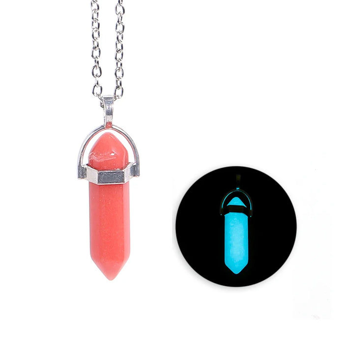 Luminous Natural Quartz Crystal Hexagonal Pillar Bullet Pendant Necklaces On Sale