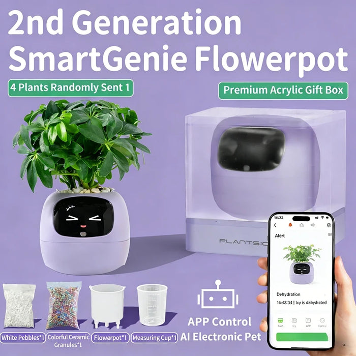 New Purple Smart Indoor Plant Pot with Wi-Fi App Monitoring, LCD Expression Display & USB-C Rechargeable Planter On Sale