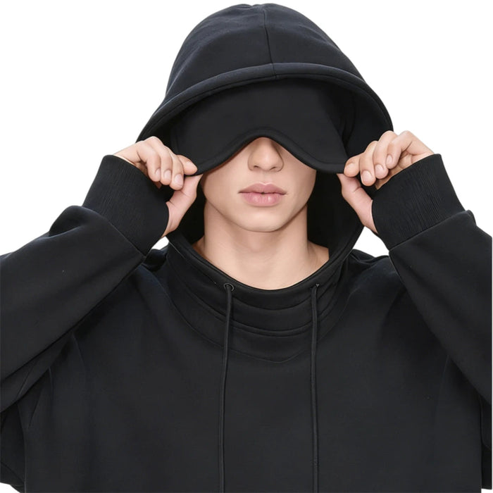 Hooded sweatshirt with built in eye cover detail