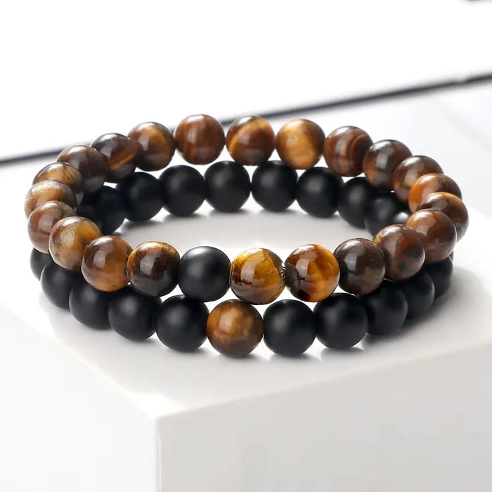 1 Set Natural Tiger Eye Stone Couple Bracelets On Sale