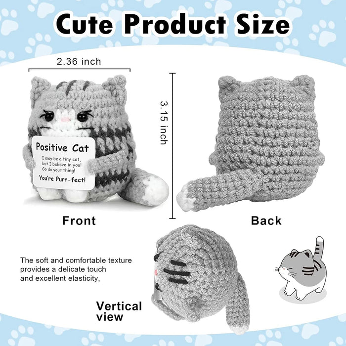 Handmade Positive Message Cute Upbeat Cat Crochet Plush Dolls For Desktop And Home Decor On Sale