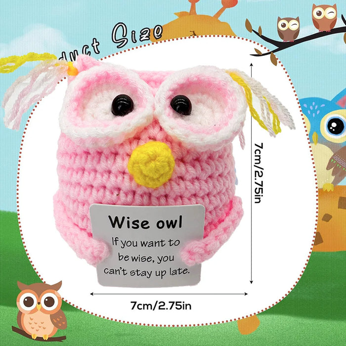 Handmade Positive Message Cute Upbeat Owl Crochet Plush Dolls For Desktop And Home Decor On Sale