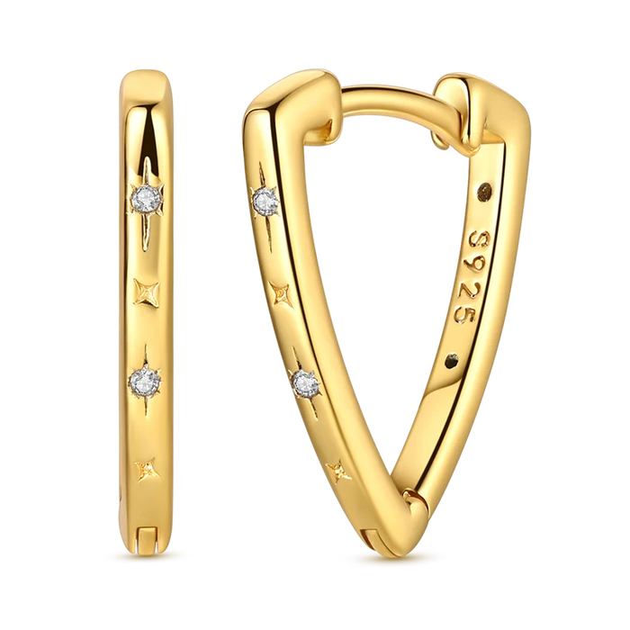 925 Sterling Silver Star Moon triangular Huggie Hoop Earrings With Zircon Accents On Sale