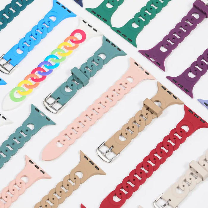 O-Ring Silicone Chain Link Bracelets For Apple Watch Band 38mm, 40mm, 41mm, 42mm, 44mm, 45mm, 46mm, 49mm On Sale