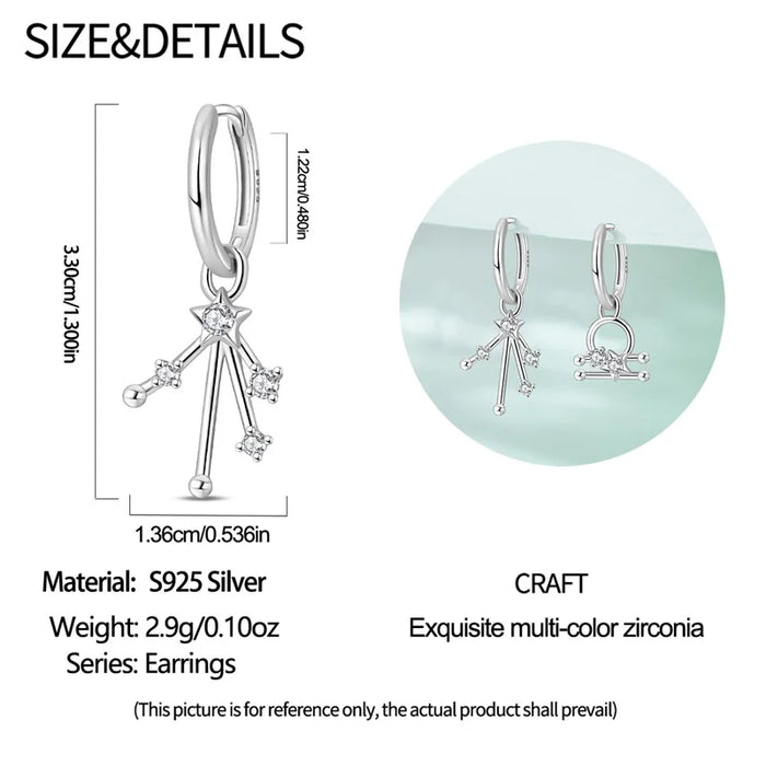 12 Constellation 925 Sterling Silver Libra Hoop Earrings Timeless Zodiac Elegance On Sale