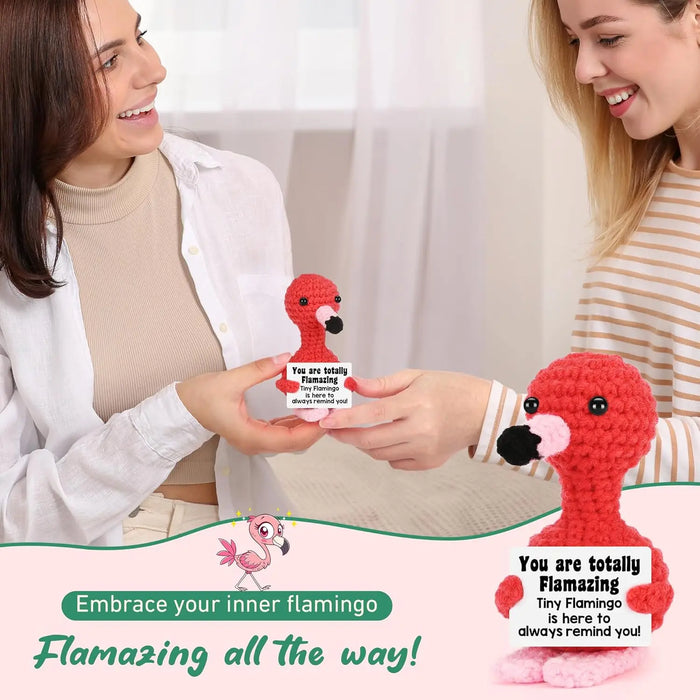 Handmade Positive Message Cute Upbeat Flamingo Crochet Plush Dolls For Desktop And Home Decor On Sale