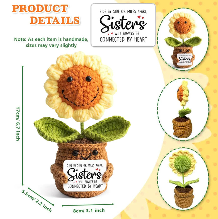 Handmade Positive Message Cute Upbeat Sunflower Crochet Plush Dolls For Desktop And Home Decor On Sale