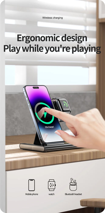 3-in-1 wireless charging stand for compatible smartphone, smartwatch and earbuds on sale