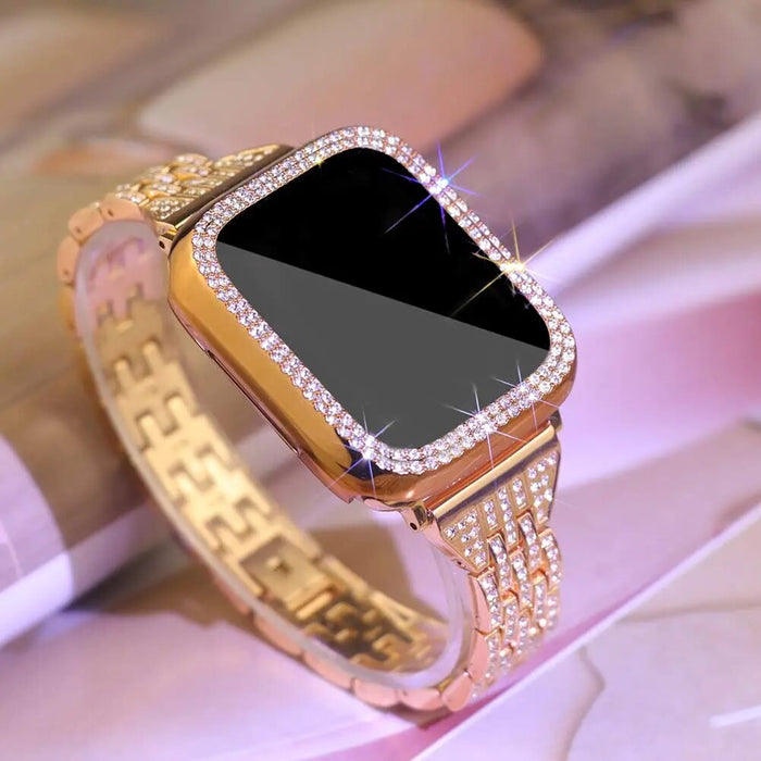 Diamond strap with case for Apple watch band 38mm, 40mm, 42mm, 44 mm On Sale