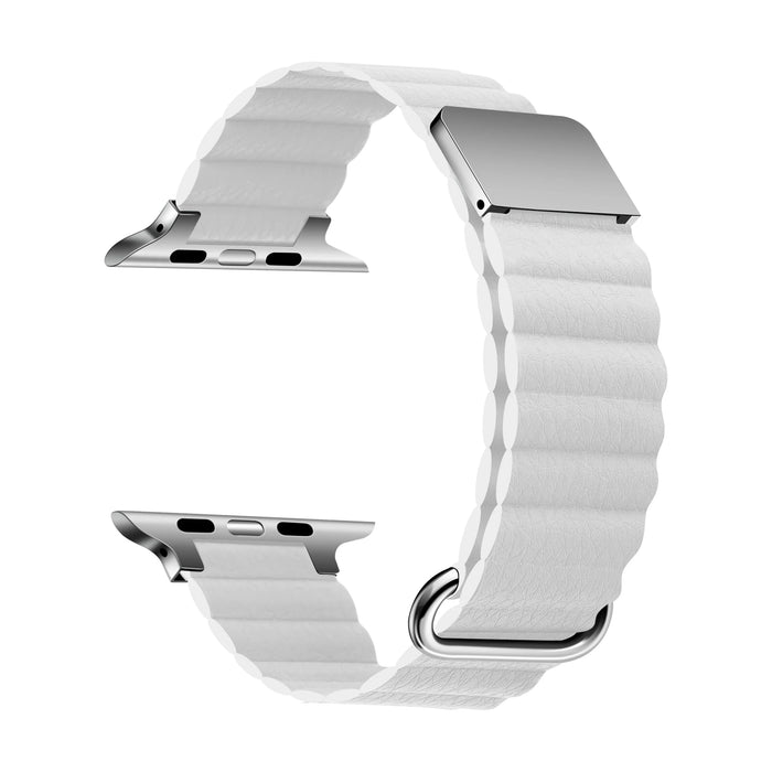White Leather Magnetic Loop Apple Watch Ultra Band 38mm, 40mm, 42mm, 44mm, 45mm, 46mm, 49mm On Sale