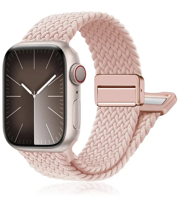 Pink Sand Braided Solo Loop Apple Watch Bracelet With Double-sided Magnetic Clasp For iWatch Series On Sale