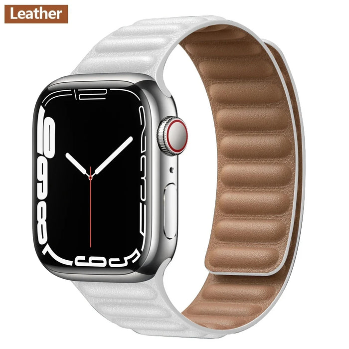 White Leather Link Magnetic Loop Apple Watch Band On Sale