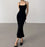 Black Sexy Rope Lacing Back Casual Bandage Bodycon Long Dress On Sale