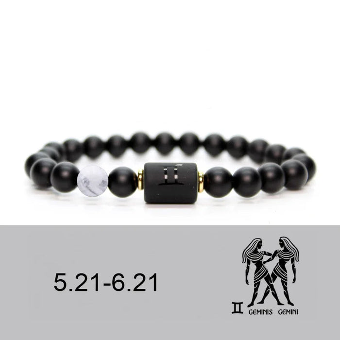 Gemini Black Obsidian Zodiac Constellation Charm Black Onyx Natural Stone Bead Bracelet For Women And Men On Sale