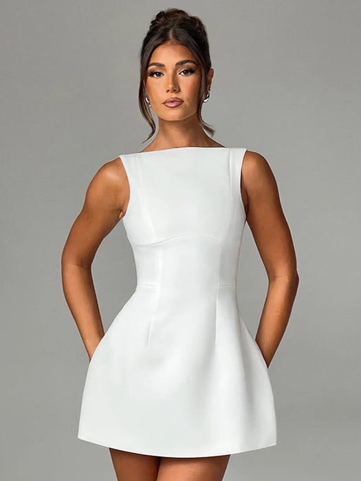 White Cocktail Backless Mini Dress One Sale