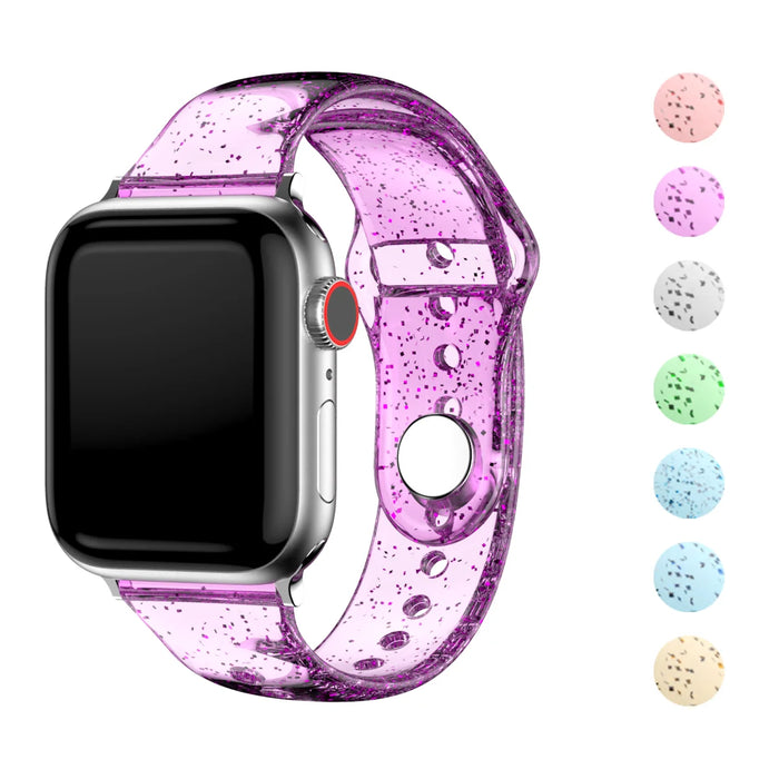 Purple Transparent Glitter Silicone for Apple Watch Band 38mm, 40mm, 42mm, 44 mm, 45mm, 49mm On Sale