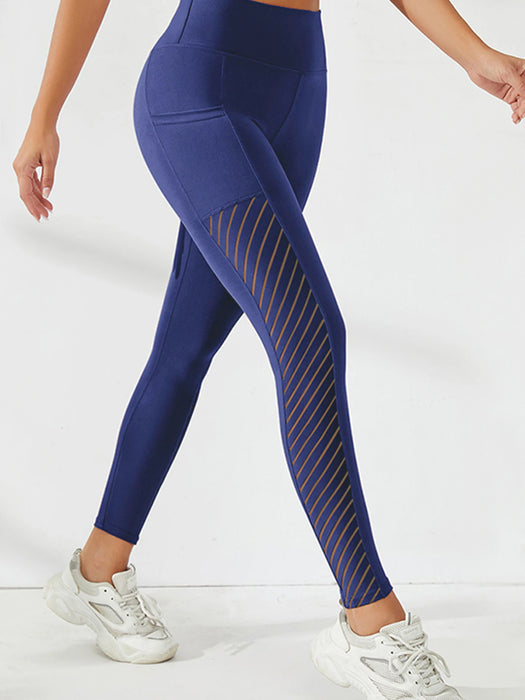 Navy Blue High-Waisted Push Up Fitness Leggings With Side Pockets On Sale