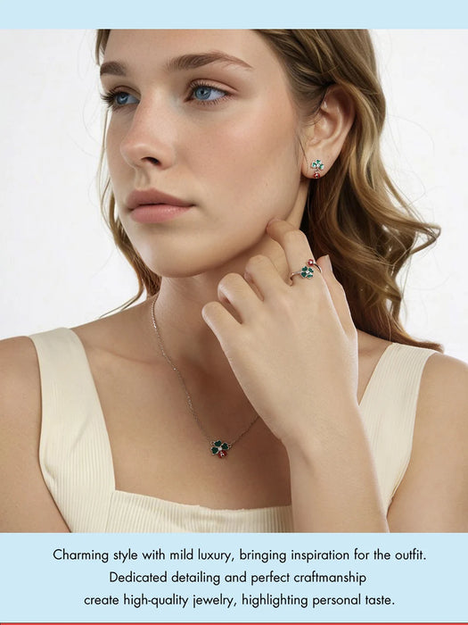 925 Sterling Silver Green Lucky Cloverleaf And Ladybug Earrings Jewelry Set On Sale