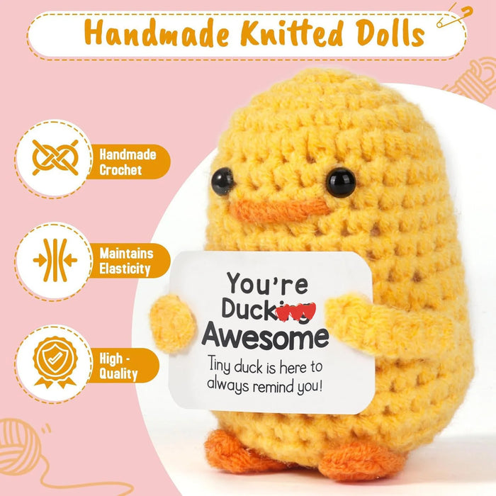 Handmade Positive Message Cute Upbeat Duck Crochet Plush Dolls For Desktop And Home Decor On Sale