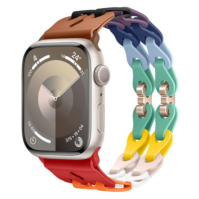 Rainbow Bike Chain Link Silicone Watch Band for Apple Watch Compatible Models 38mm - 49mm On Sale