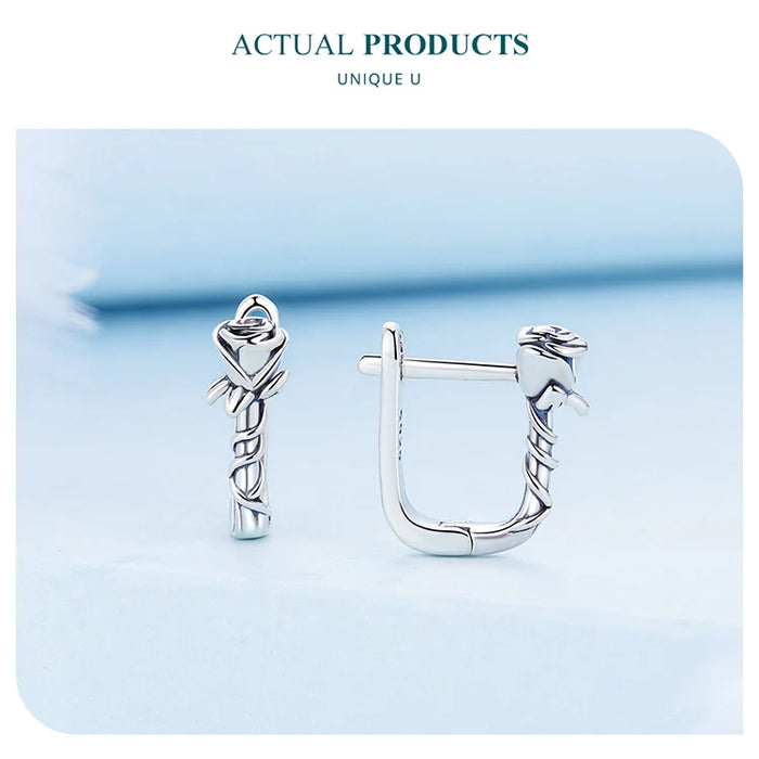 925 Sterling Silver Rose Vine Hoop Earrings On Sale