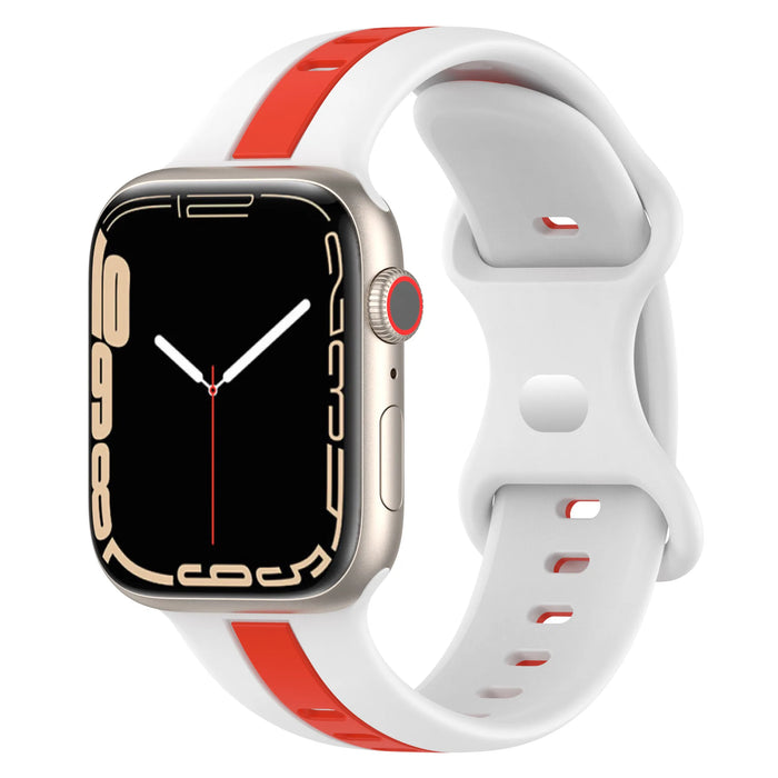 White Red Two Color Stripe Designs Silicone Apple Watch Band 38mm, 40mm, 41mm, 42mm, 44mm, 45mm, 46mm, 49mm On Sale