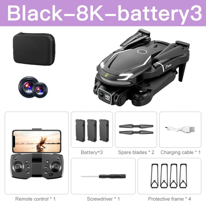 Black V88 Professional 5G Optical Flow 8K GPS Dual HD Camera Obstacle Avoidance Drone With 3 Battery On Sale