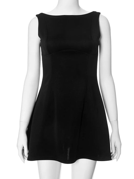 Black Cocktail Backless Mini Dress One Sale