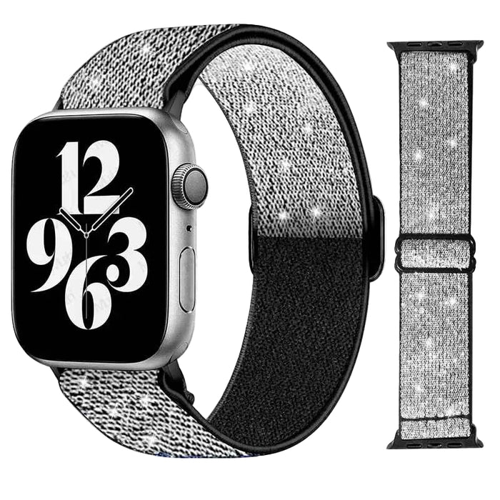 Silver Black Glitter Sparkle Nylon Strap for Apple Watch 38mm, 40mm, 41mm, 42mm, 44 mm, 45mm On Sale