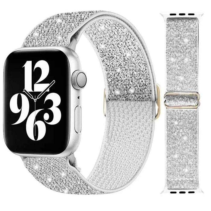 Silver Glitter Sparkle Nylon Strap for Apple Watch 38mm, 40mm, 41mm, 42mm, 44 mm, 45mm On Sale