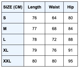 Size Chart - High-Waisted Mid-Calf Leggings With Side Pockets And Back Pocket