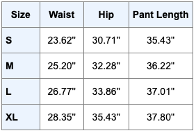 Size Chart - High-Waisted Push Up Side Mesh Fitness Leggings With Side Pockets