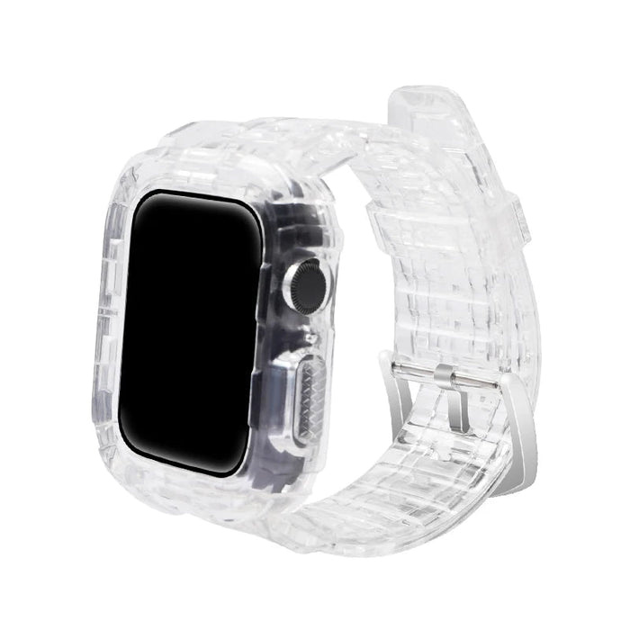 Transparent Silver Clear iWatch Case And Silicone Straps Sets For Apple Watch Band 38mm, 40mm, 41mm, 42mm, 44mm, 45mm On Sale