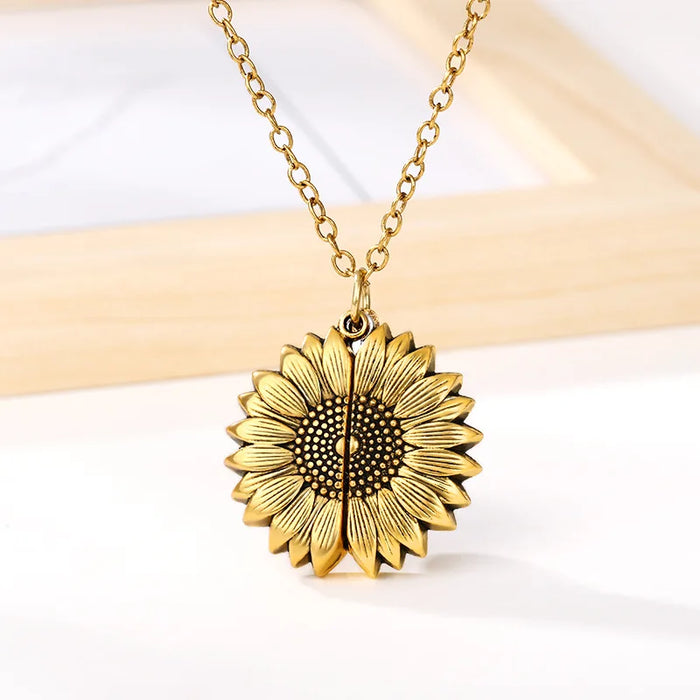 Gold Color You are my sunshine! Sunflower Necklace On Sale