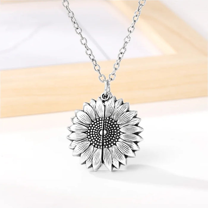 Silver Color You are my sunshine! Sunflower Necklace On Sale