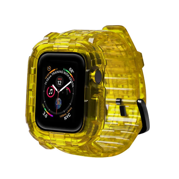 Yellow Black Clear iWatch Case And Silicone Straps Sets For Apple Watch Band 38mm, 40mm, 41mm, 42mm, 44mm, 45mm On Sale