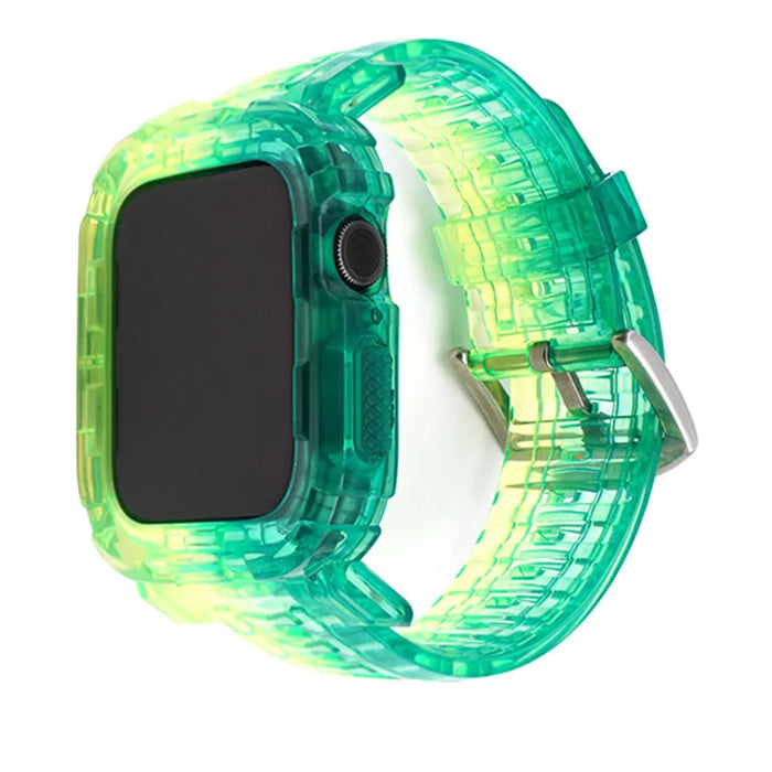 Yellow Green Clear iWatch Case And Silicone Straps Sets For Apple Watch Band 38mm, 40mm, 41mm, 42mm, 44mm, 45mm On Sale
