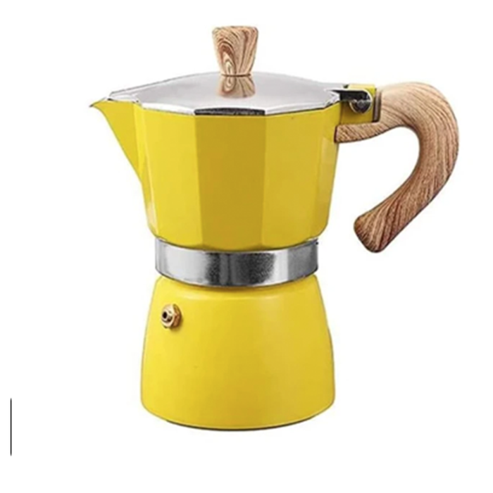 Yellow Aluminum Moka Espresso Coffee Pot 150/300ml 3/6 Cups On Sale