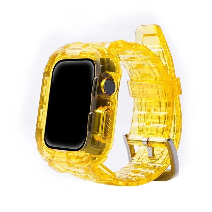 Yellow Silver Clear iWatch Case And Silicone Straps Sets For Apple Watch Band 38mm, 40mm, 41mm, 42mm, 44mm, 45mm On Sale