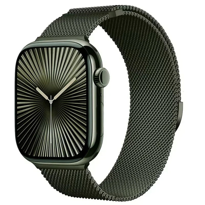 Green Stainless Steel Mesh Watch Band With Magnetic Clasp For Apple Watch Band 38mm, 40mm, 41mm, 42mm, 44mm, 45mm, 46mm, 49mm On Sale
