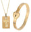 Gold Concentric Lock Key Stainless Steel Couple Heart Bracelet and Necklace Sets On Sale