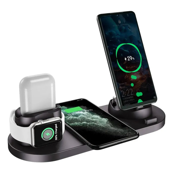 Black 6 in 1 Fast Wireless Charging Dock For iPhone, Apple Watch, AirPods On Sale