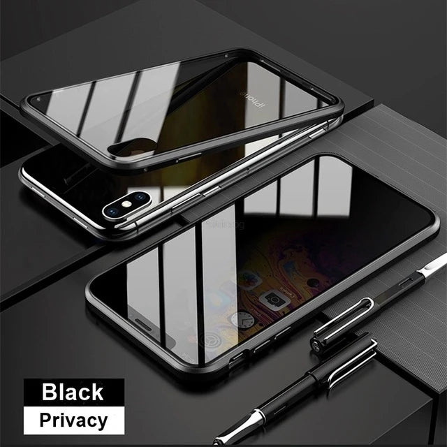 Black 360 Magnetic Privacy Anti-peeping Tempered Glasses iPhone Protective Case On Sale