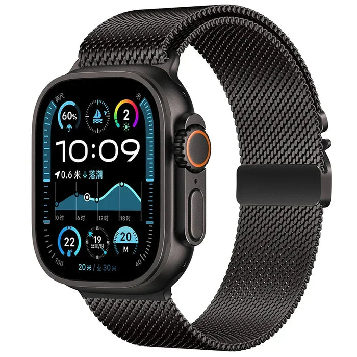 Black Color Milanese loop Apple Watch Strap For iWatch Ultra 2, Series 10, 9, 8, 7, 6, 5, SE, 4, 3 On Sale