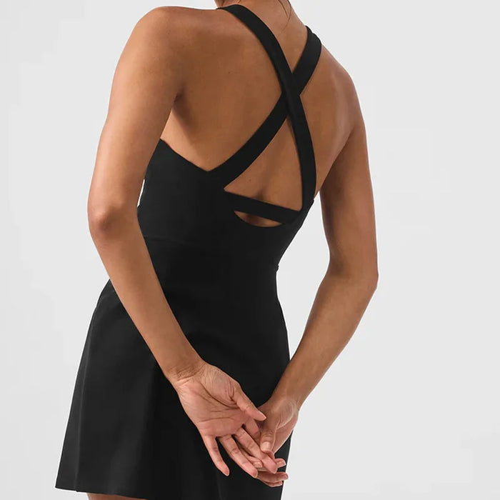 Chic Cross Back Sporty Tennis Dress In Black On Sale