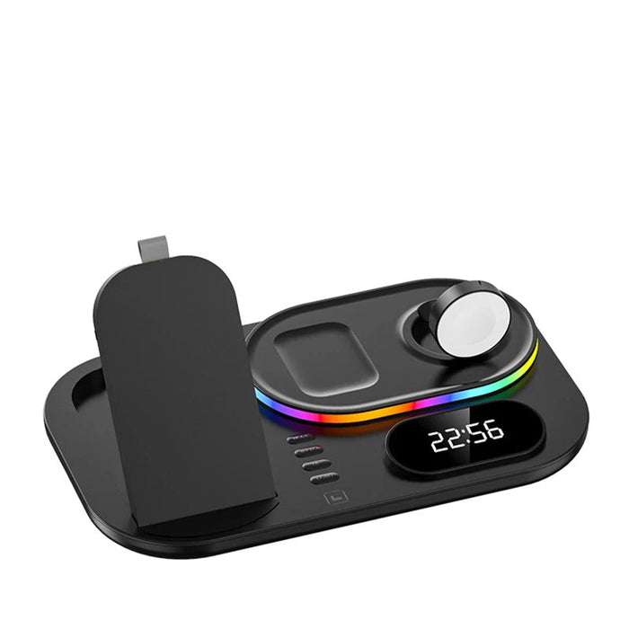4 in 1 Wireless Fast Qi Charging Dock Station With LED Night Light And Time Display On Sale